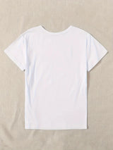 Women's cute heart print crew neck T-shirt by HSF Marketplace, front view