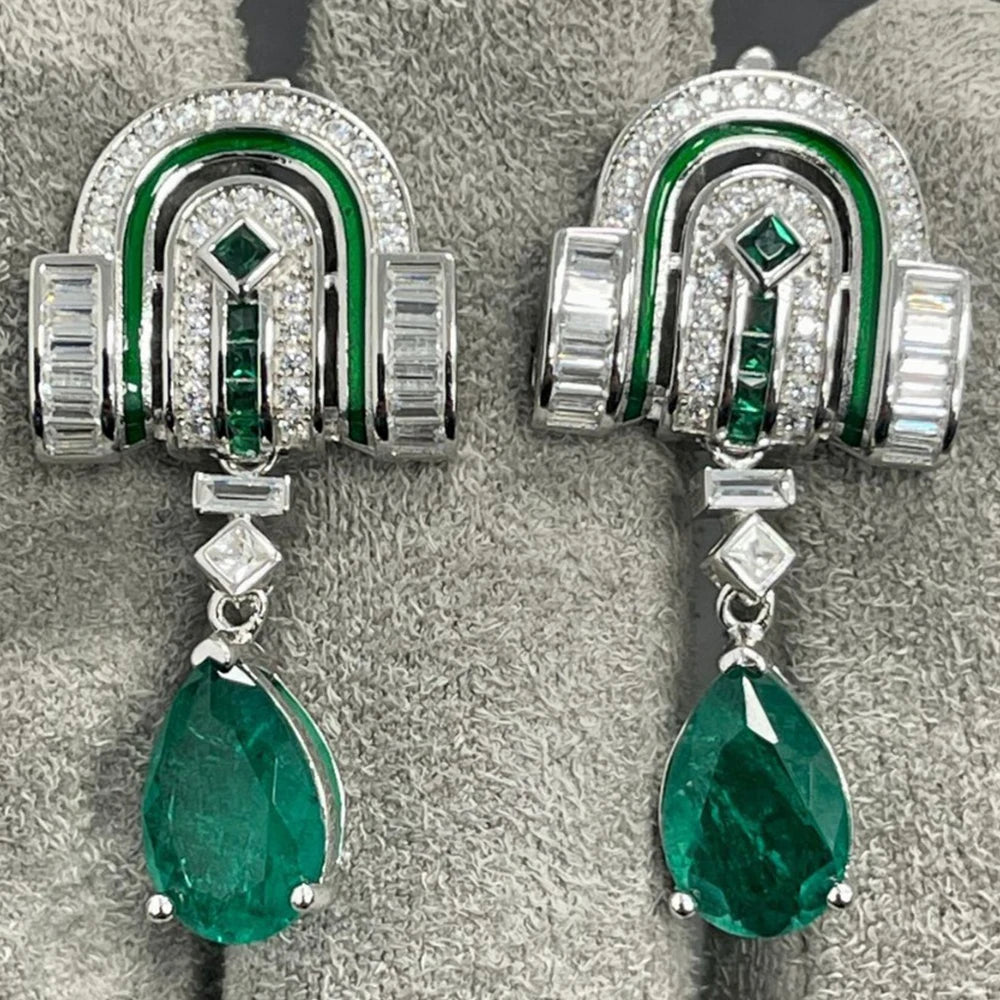 WUIHA Vintage 925 Sterling Silver Pear Cut Emerald Gemstones Drop Dangle Earrings Anniversary Gift Fine Jewelry Drop Shipping