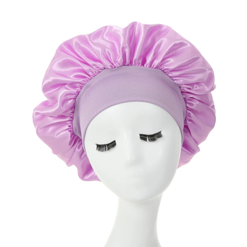 2-pack wide brim satin bonnets with elastic bands for women by HSF Marketplace