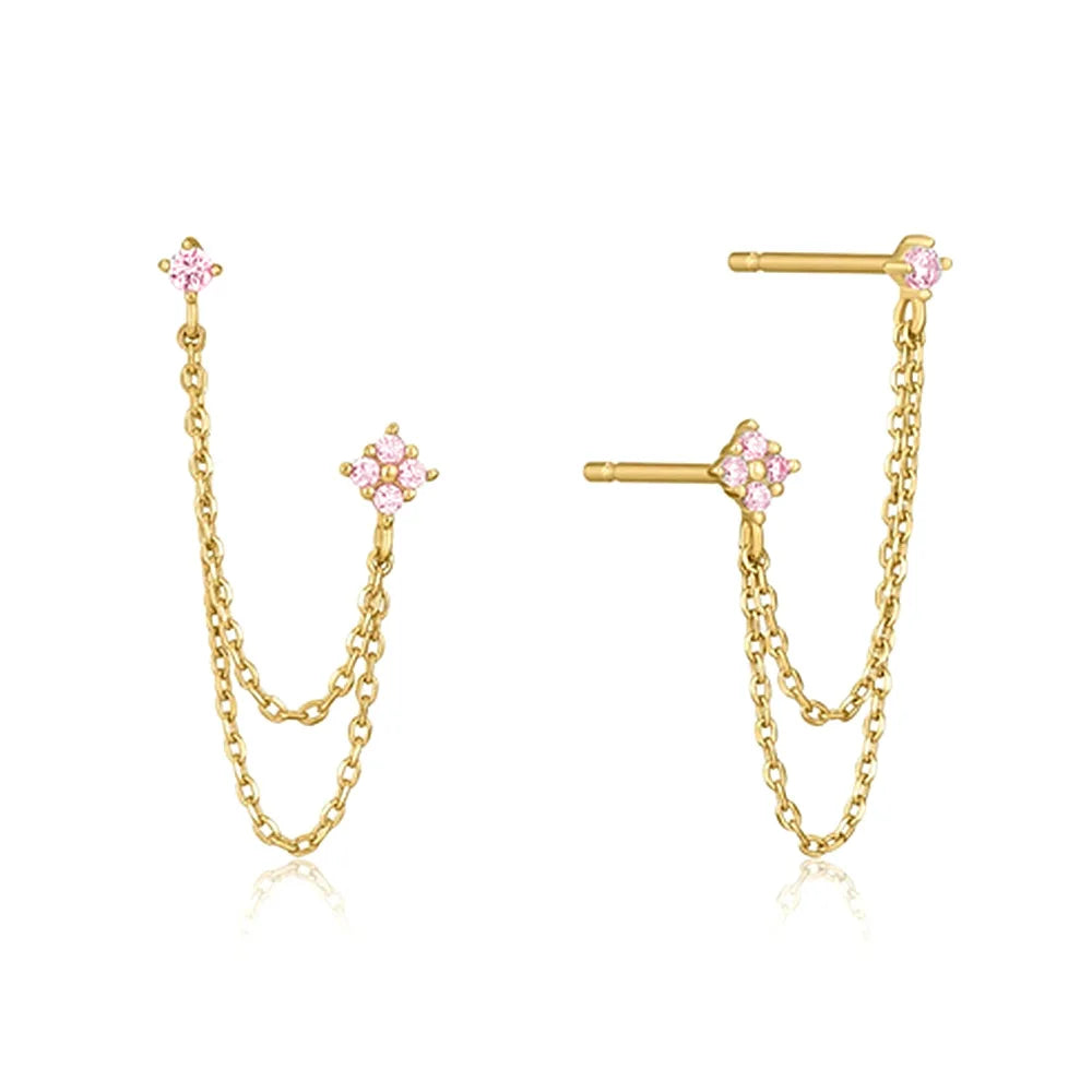 Luxury CZ double ear studs with tassel chains for women, HSF Marketplace jewelry earrings