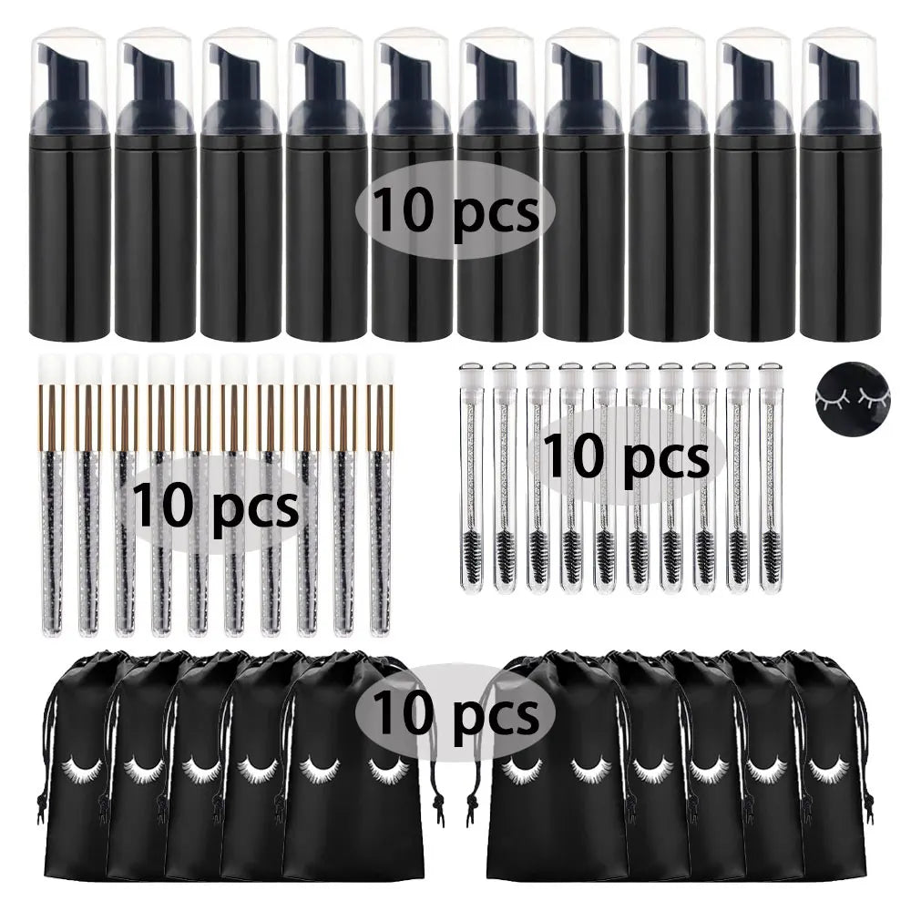 Eyelash Shampoo Cleaning Tools Include 60ML Empty Bottle Foam Dispenser Eyelash Brush Storage Bag Cleaning Nose Brush Eyelash