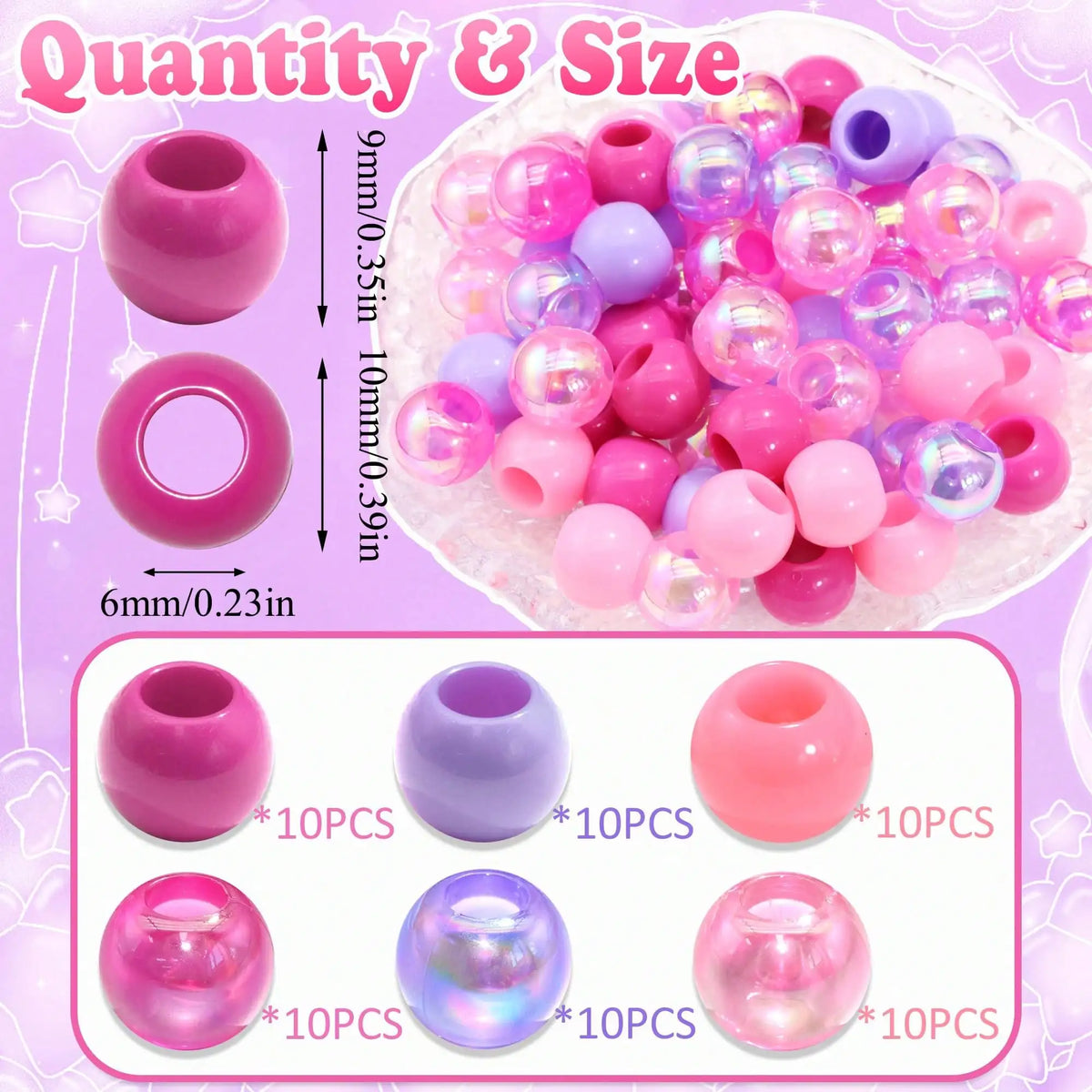 60pcs Colorful Versatile Hair Beads for Braids - Durable Accessory for Hair Styling