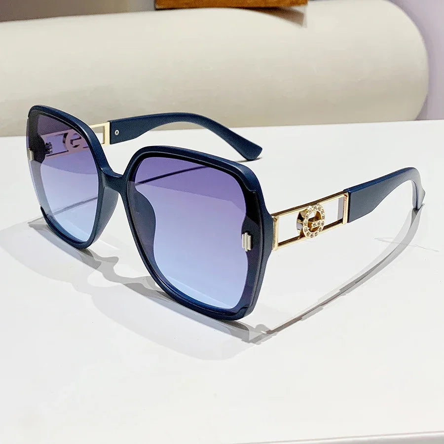 Oversized square diamond sunglasses with gradient lenses for women and men, luxury design eyewear