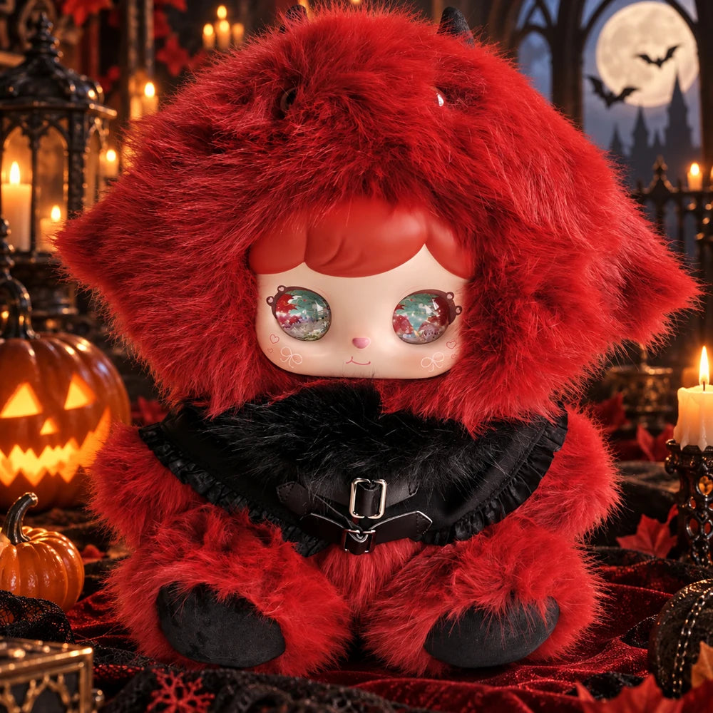 Large Halloween gothic bunny plush doll collectible in a mystery blind box, soft fluffy kawaii character figure