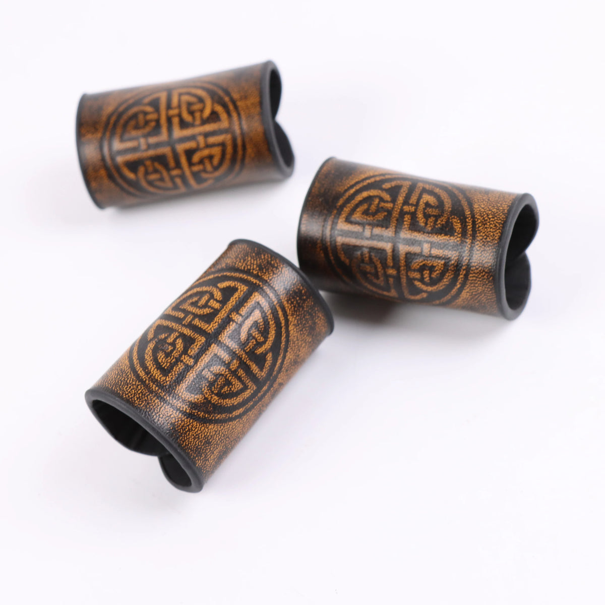 Viking hair beads for braids with Celtic knot leather hair cuff by HSF Marketplace