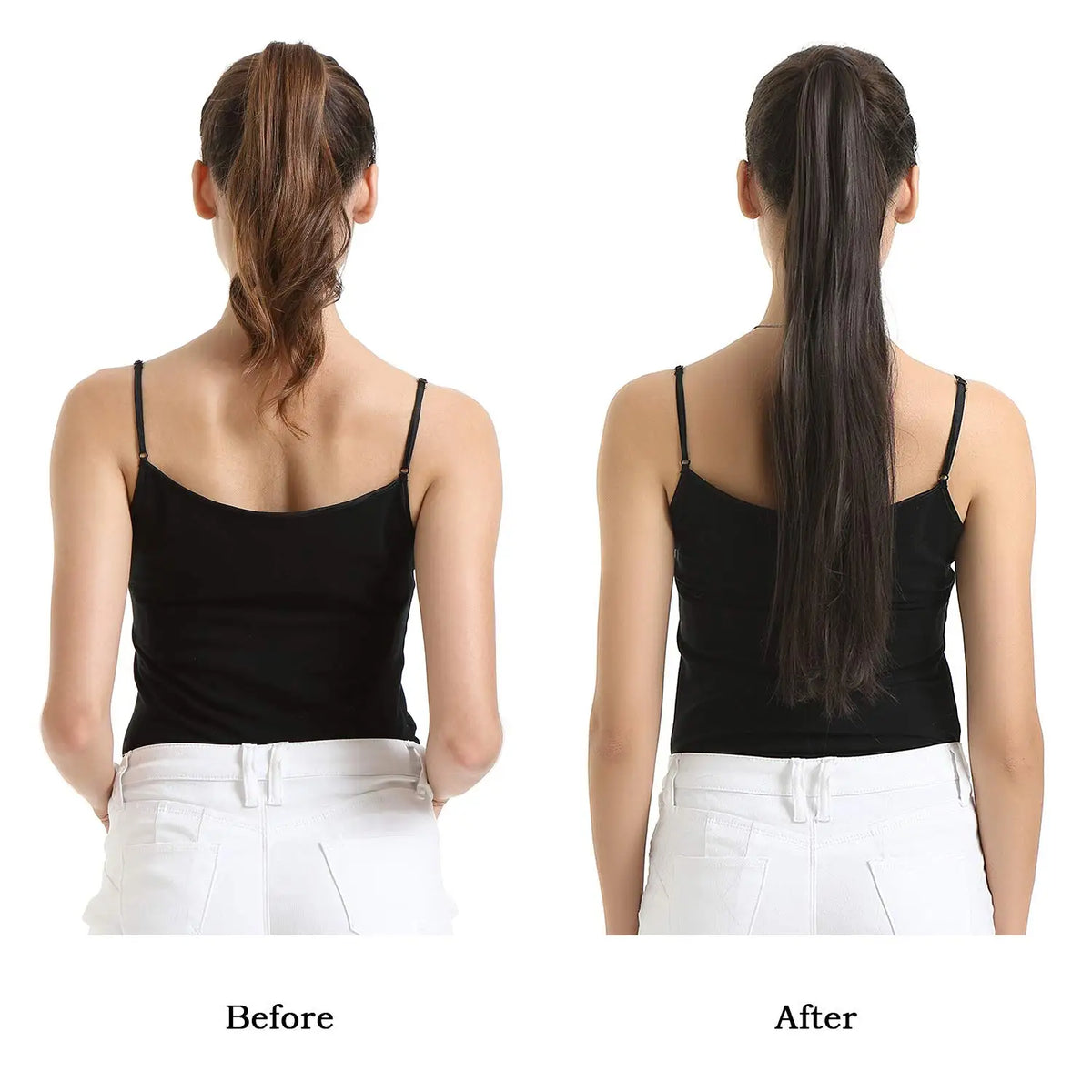 14 Inch Human Hair Ponytail Long Wrap Around Ponytail Natural Black Real Hair Ponytail Extension for Women Natural Black