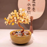 1pcs Natural Yellow Crystal Healing Gems Feng Shui Trees Lucky Money Tree Copper Wire Wrapped Crystal Crafts Home Decor
