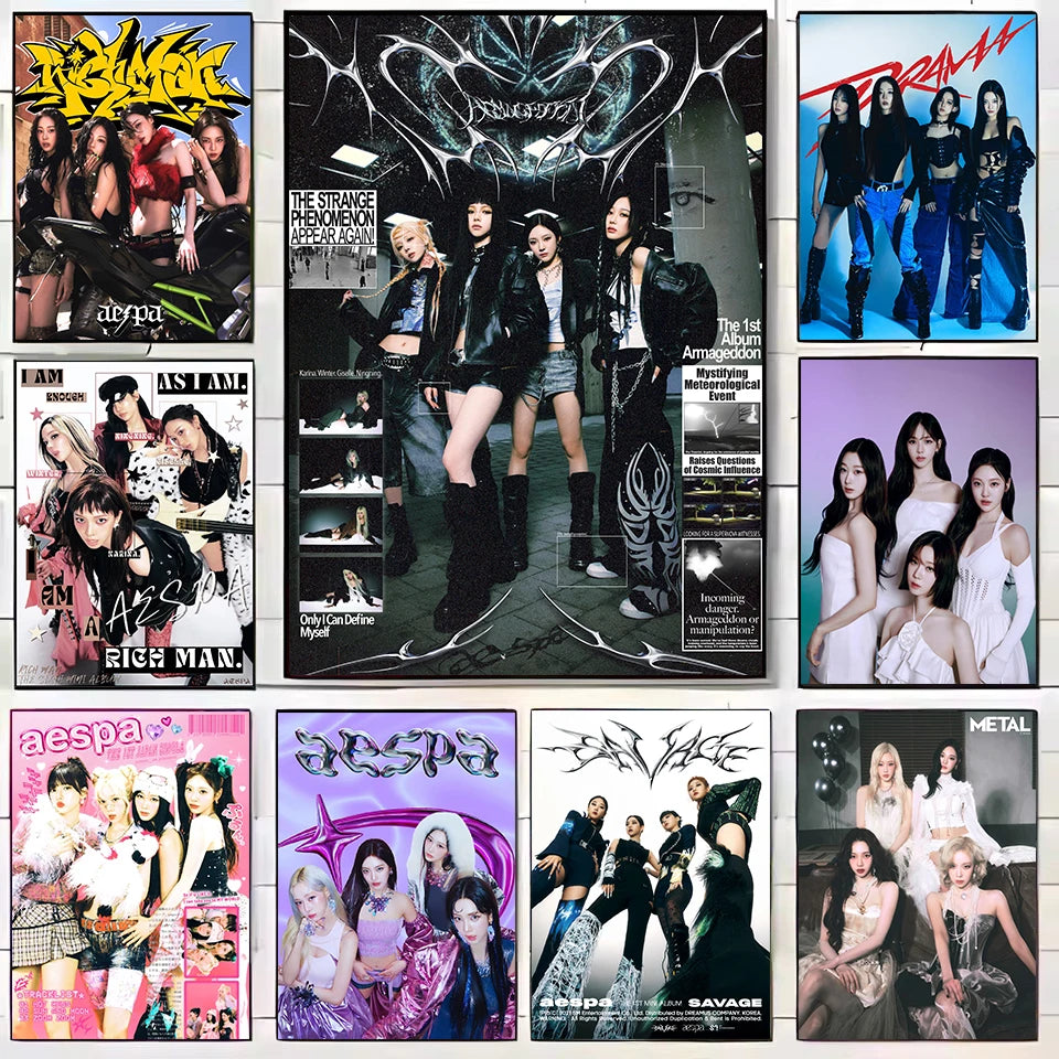 A-Aespa Whiplash aesthetic poster on HD canvas wall art featuring K-pop-inspired design