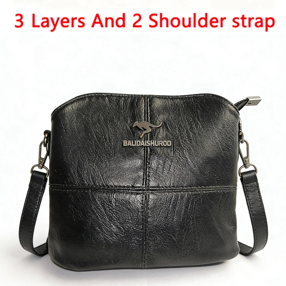 Genuine soft PU leather vintage women's shoulder tote bag with large capacity, luxury designer style, by HSF Marketplace.