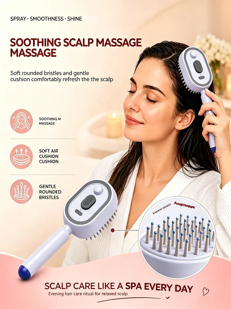 Anti-Tangle, Smoothing, Scalp Massage, Wet & Dry Use Hair Brush Electric Spray Air Cushion Massage Hair Brush