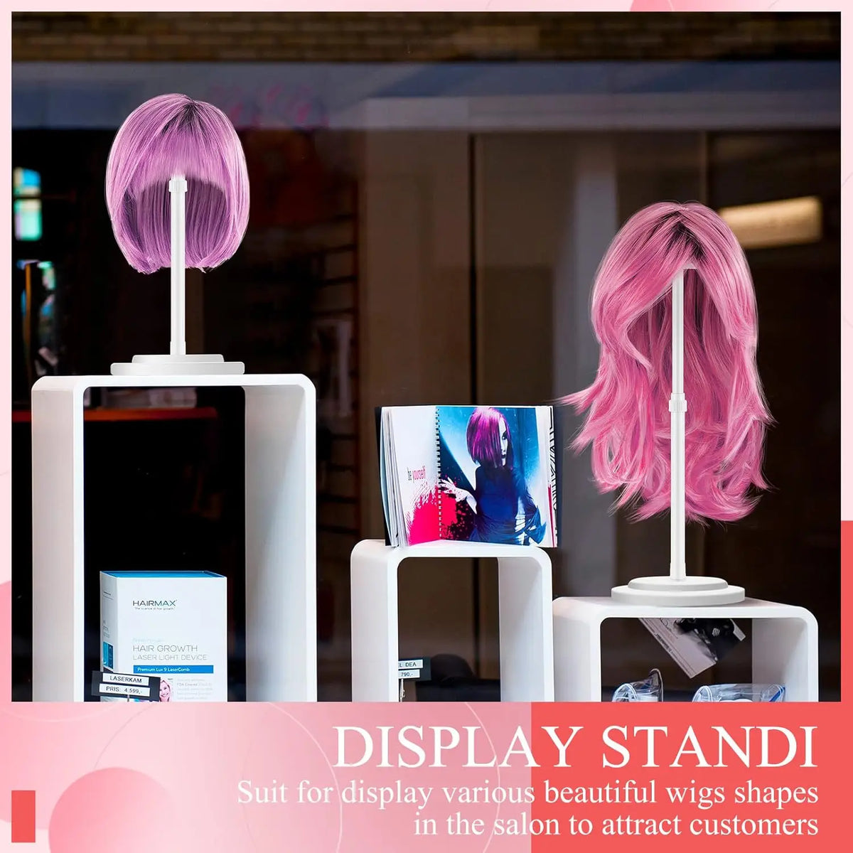 1PC Wig Stand Adjustable Height Portable Wig Holder Stands Non-Slip Wig Head Holders Sturdy Plastic Wig Head Stand