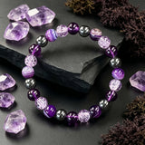 1pc Natural Amethyst Agate Bracelet, Handmade Elastic Crystal Charm Bracelet, Unisex Lucky Jewelry for Daily Wear, Gift