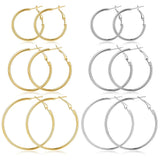 Gold metal hoop earrings set for women, featuring stylish lightweight hoops in a polished finish