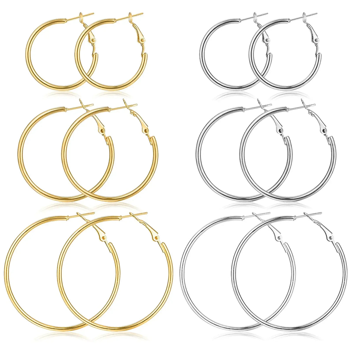 Gold metal hoop earrings set for women, featuring stylish lightweight hoops in a polished finish