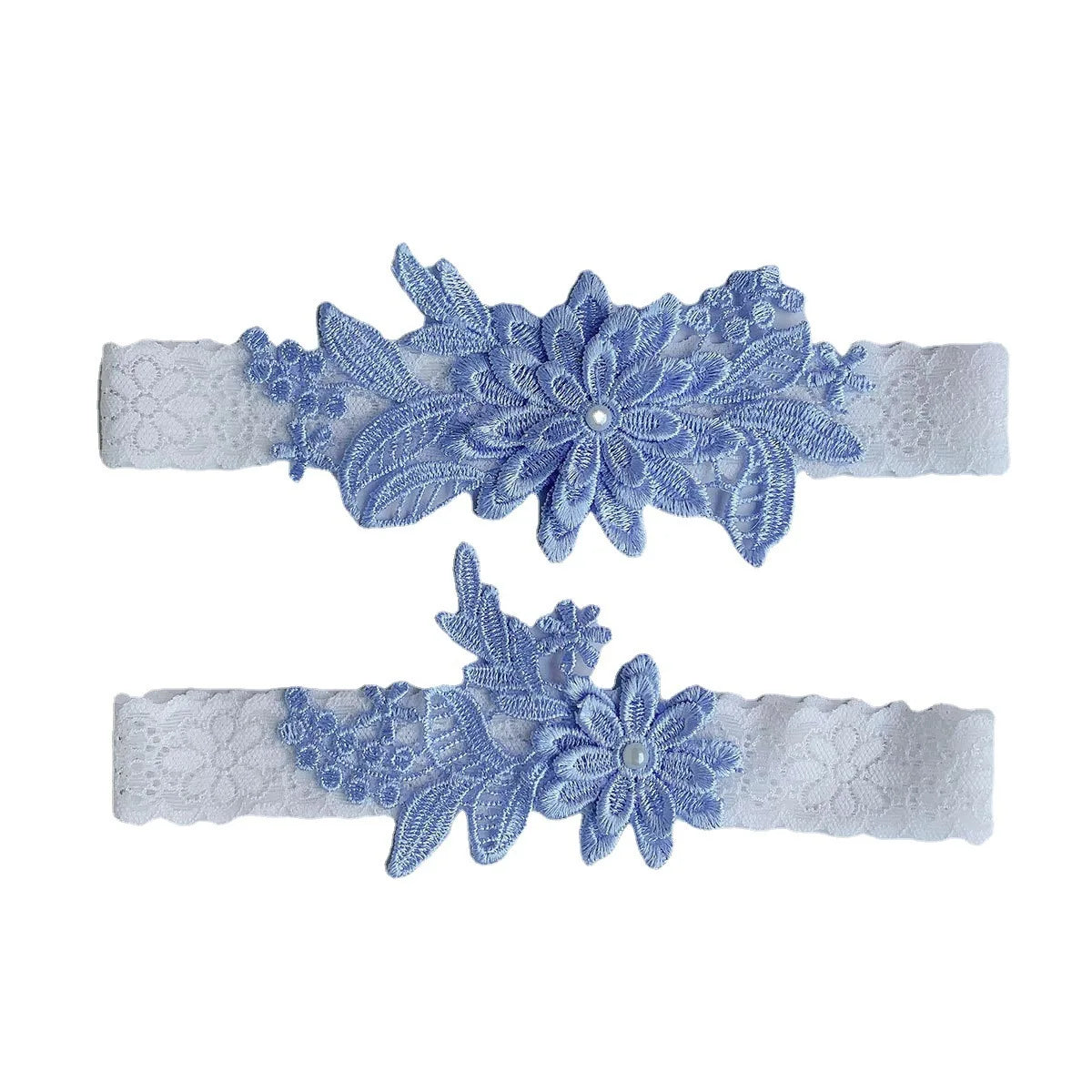 2-piece women’s lace garter belt thigh bands with pearl embroidery for bridal wedding cosplay attire
