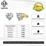 Rinntin love heart cut 5A cubic zirconia stud earrings in genuine 925 sterling silver, LZE55