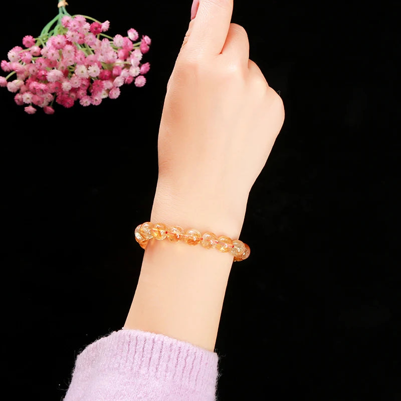 JD 2A Natural Golden Quartz Beaded Bracelets Women Charm Reiki Healing Yellow Crystal Handamde Stretch Bracelet Handstring Gift