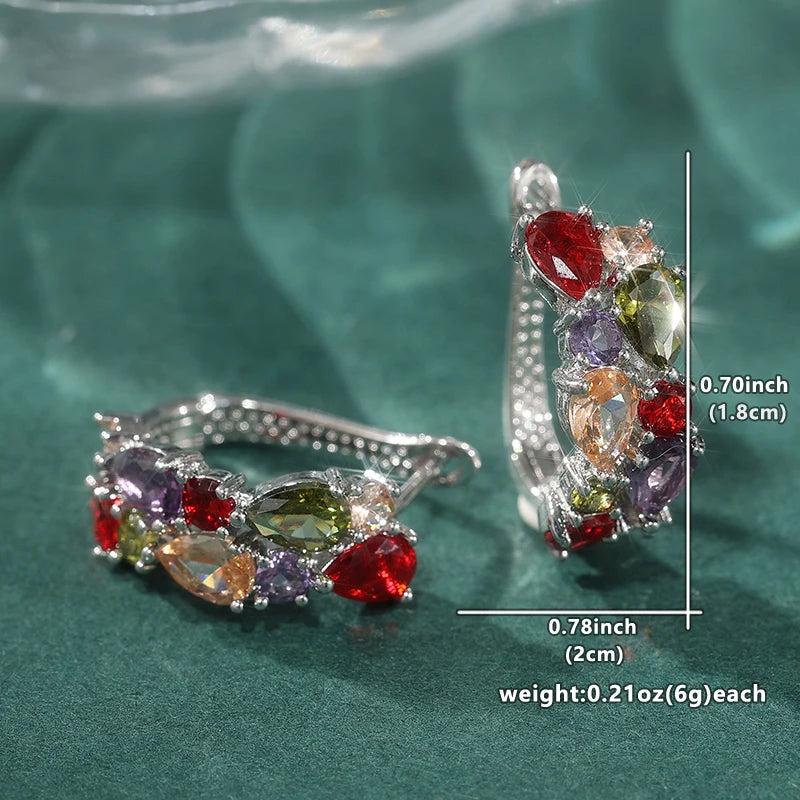 Multicolor zirconia hoop earrings for women by HSF Marketplace, featuring colorful sparkling stones encircling each hoop