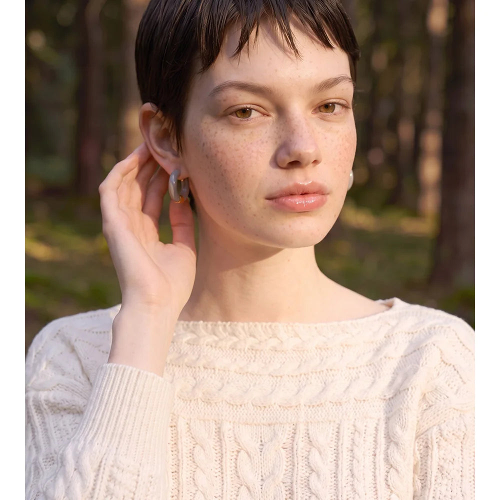 Minimalist stainless steel enamel hoop earrings in lavender and beige by HSF Marketplace
