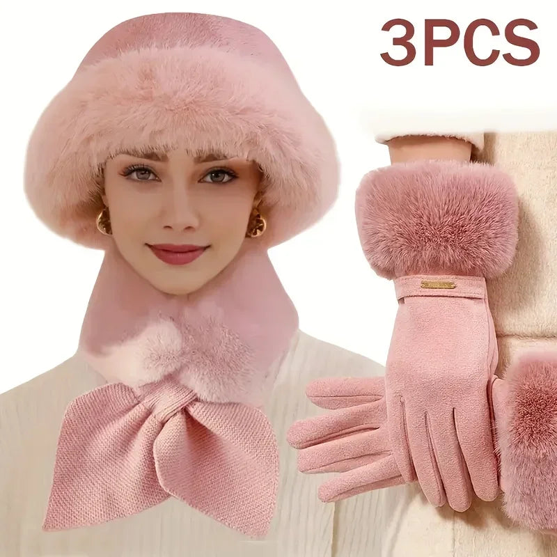 Women's winter 3-piece set with warm hat, scarf, and gloves by HSF Marketplace