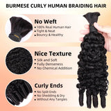 15A Human Braiding Hair for Boho Braids Burmese Curly Spiral Ends Bulk 100% Unprocessed Virgin Hair 3/4 Bundle 24 26 28 30 Inch