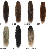 HSF Marketplace 26-inch ombre brown blonde water curly drawstring ponytail clip, 180g heat-resistant synthetic hair