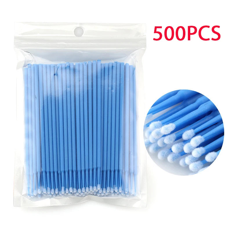 Set of 500/1000PCS HSF Marketplace micro brushes for eyelash extension application and removal, crystal swab applicators for precise grooming.