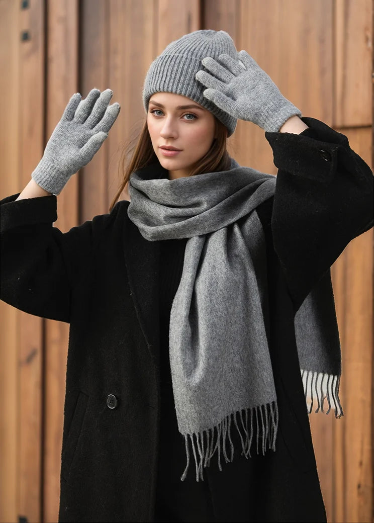 Knitted fur glove, hat and scarf winter set by HSF Marketplace