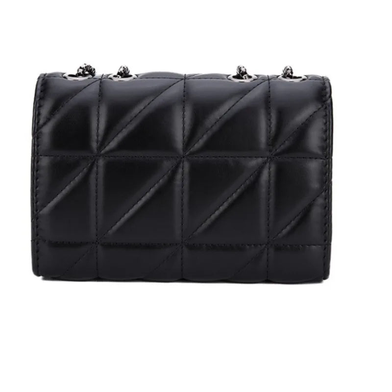 Fashionable women's quilted leather shoulder bag with buckle chain and diamond grid embroidery, mini crossbody purse by HSF Marketplace.
