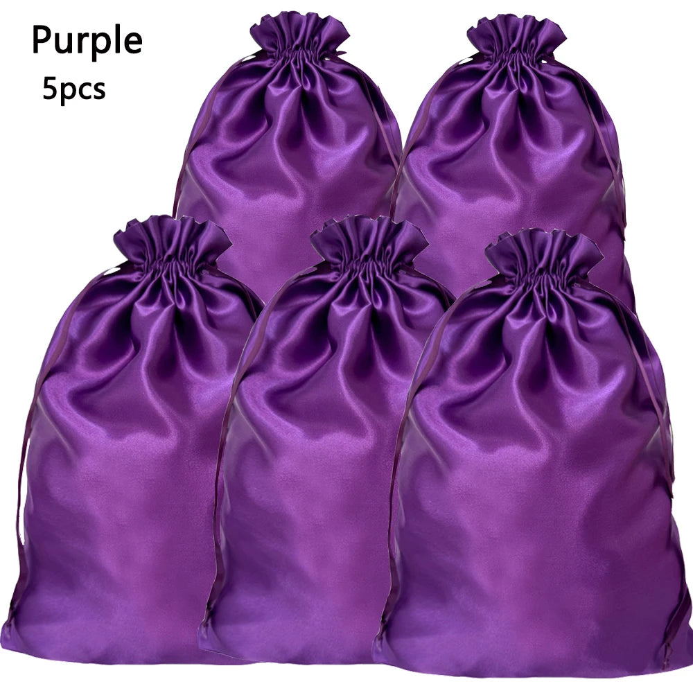 1/5pcs Satin Bags for Packaging Hair Extensions, Bundles, Wigs Soft Silk Pouches With Drawstring for Hair Tools Storage Bags