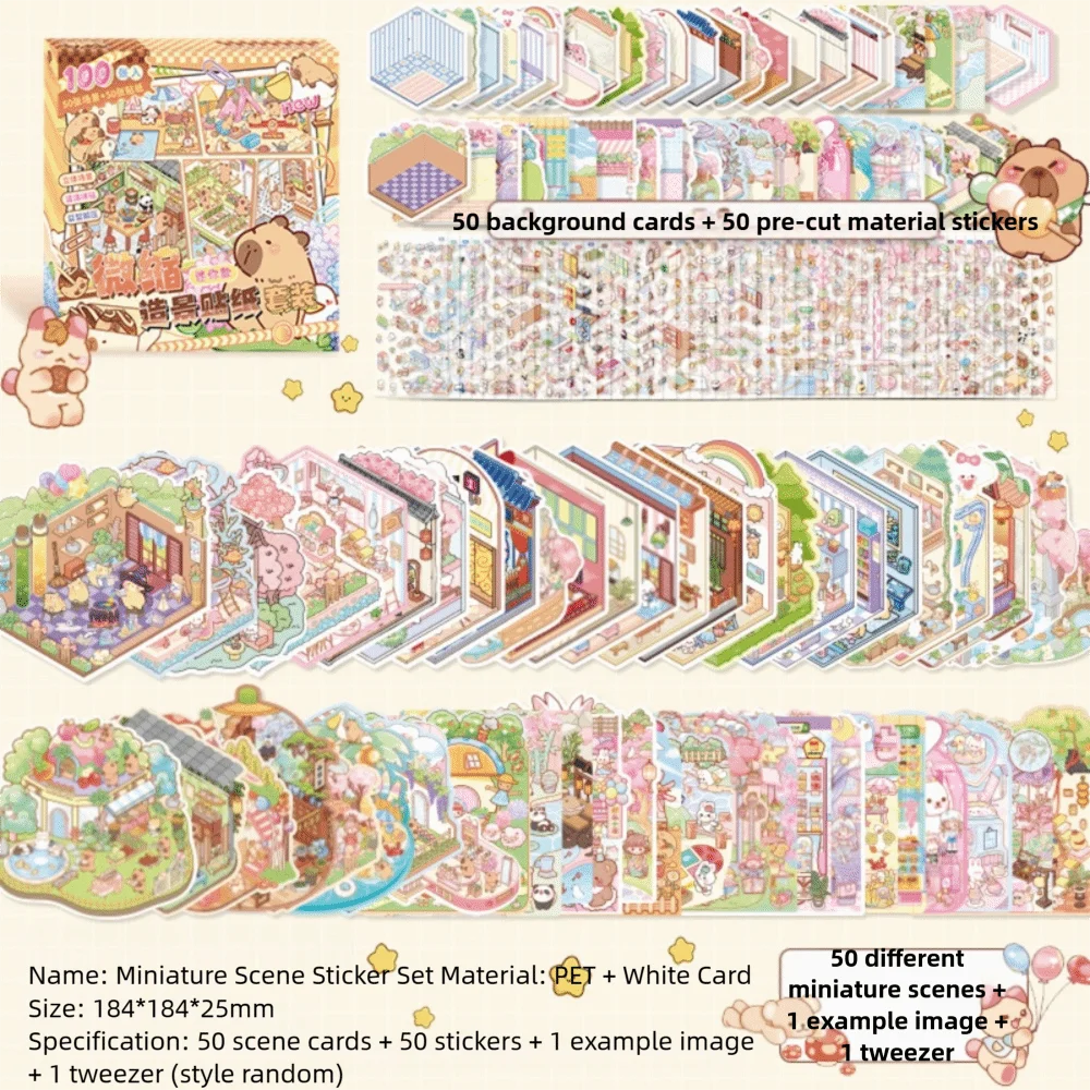 50-in-1 miniature scene landscape stickers for creative DIY projects by HSF Marketplace