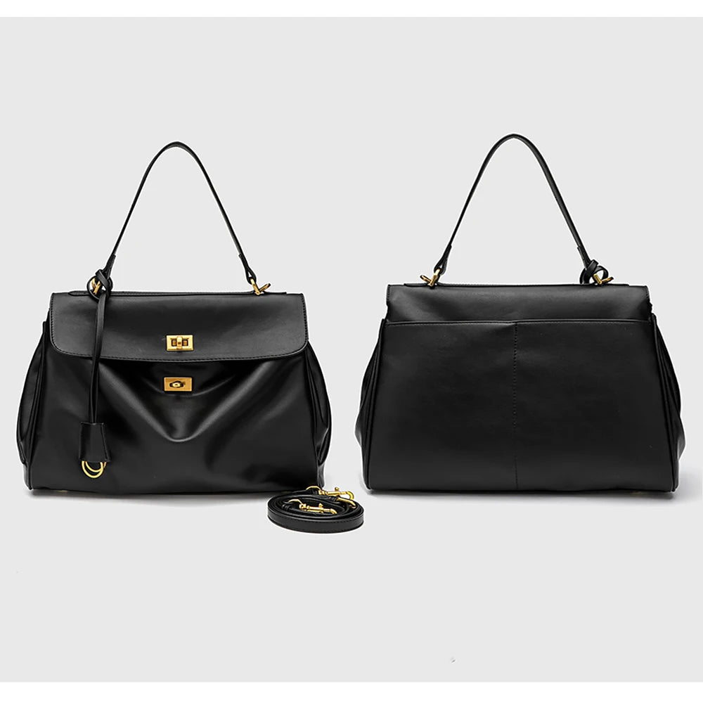 Large capacity women's split leather tote bag in a structured design with dual handles and spacious interior