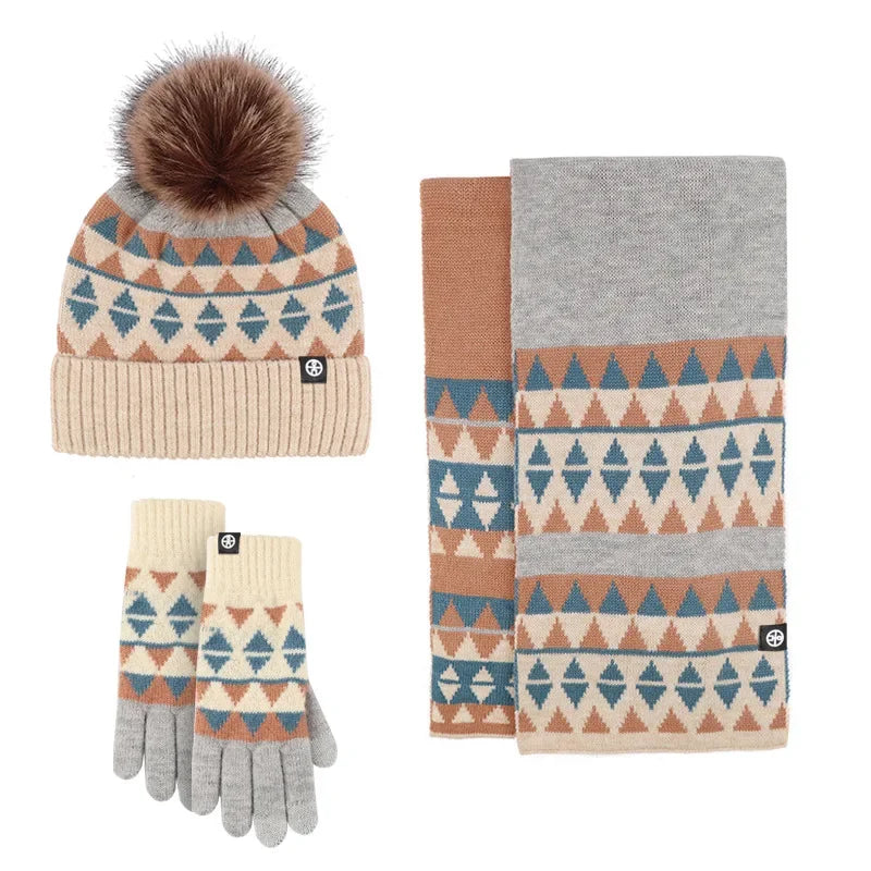 Warm Japanese knit set with hat, scarf, and gloves for women by HSF Marketplace