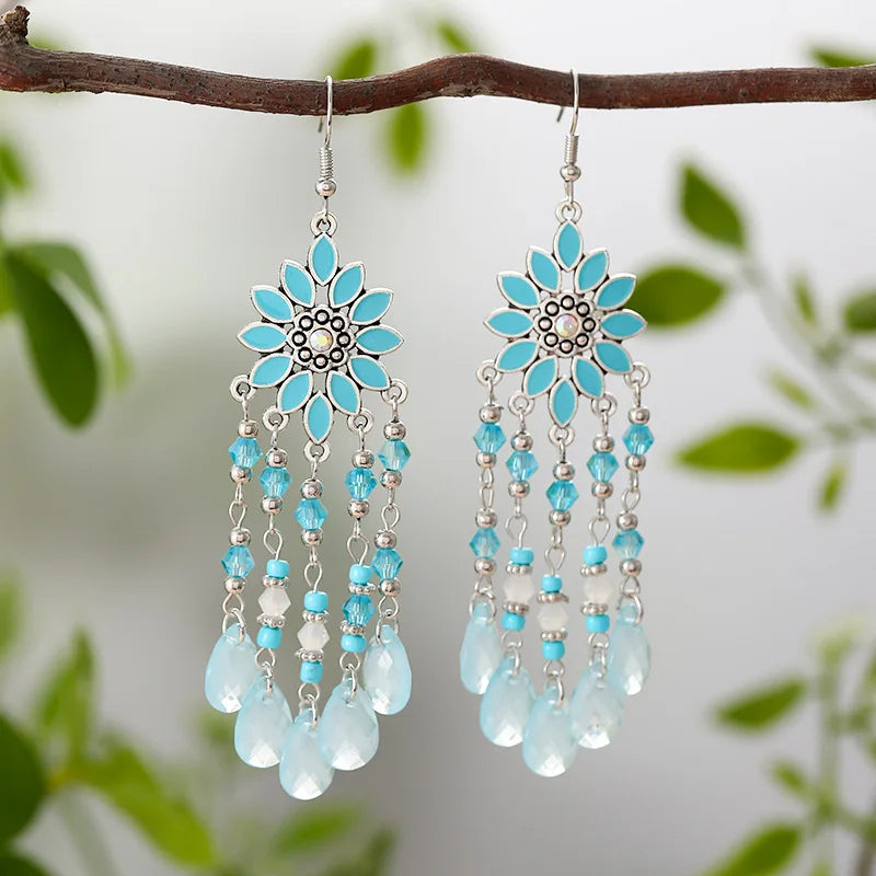 Bohemian water drop tassel earrings for women, vintage dangle style jewelry by HSF Marketplace