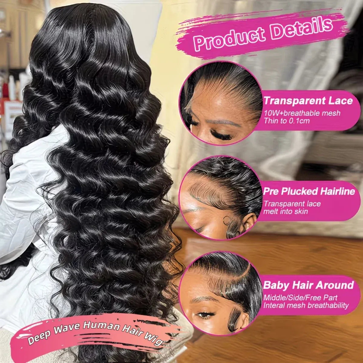 Deep Wave Wig Human Hair 13x6 HD Lace Burmese Curly Human Hair Wig Pre Plucked Lace Front Human Hair Wigs For Woman 13x6 Deep Wave Lace Front Wigs 200% Density 13X4 HD Transparent Frontal Wigs Pre-Plucked with Baby Hair Natur