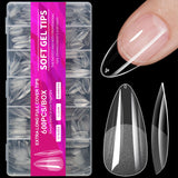 Short almond soft gel nail tips, full cover false nails for acrylic or press-on use, 100/320/600 pieces
