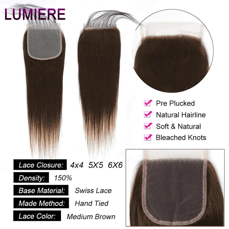 Chocolate Brown 20A Brazilian Bone Straight Bundles With Closure Human Hair Bundles With Frontal HD Transparent Loose Deep Hair Weave Extensions Afro Kinky Yaki Straight Curly Wave Bundles With Closure Frontal Brazilian Virgi