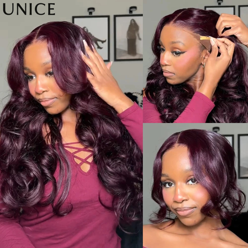 Black cherry loose wave human hair wig with bangs by HSF Marketplace