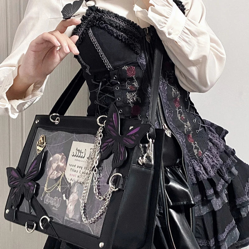 Y2K butterfly spider web chain handbag, vintage gothic tote by HSF Marketplace