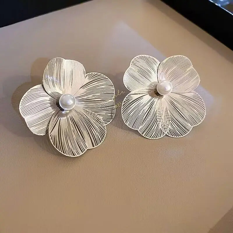 Trendy flower drop earrings with long tassels and rhinestones by HSF Marketplace