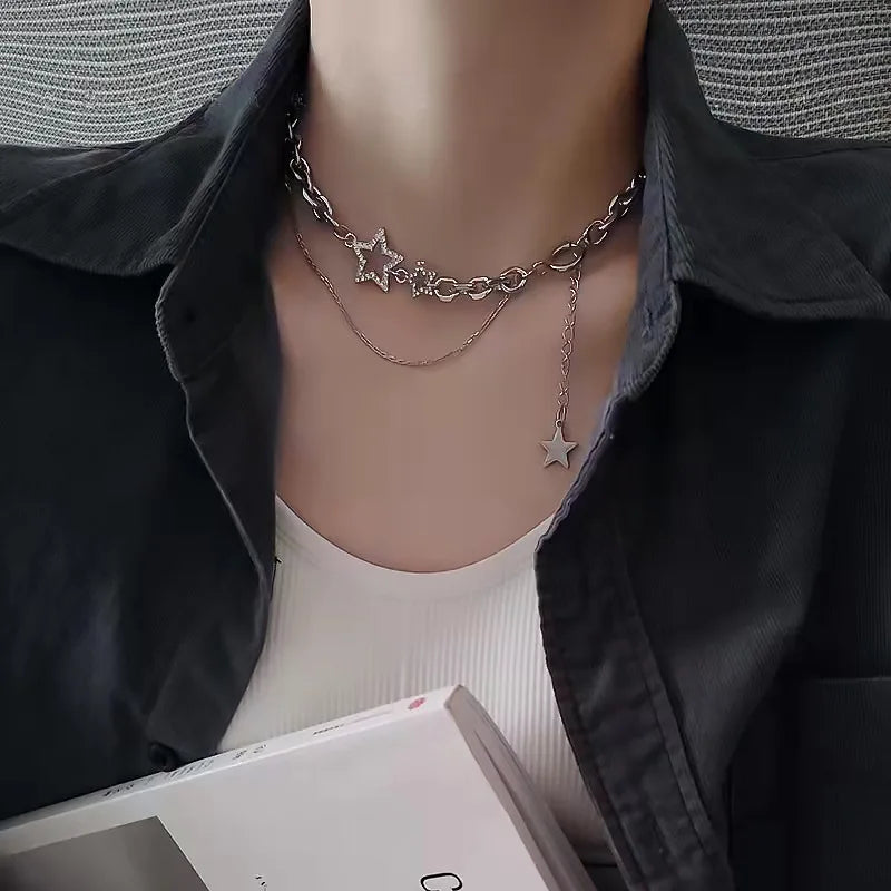 Y2K star zircon pendant necklace by HSF, featuring a sparkling star-shaped charm on a delicate chain