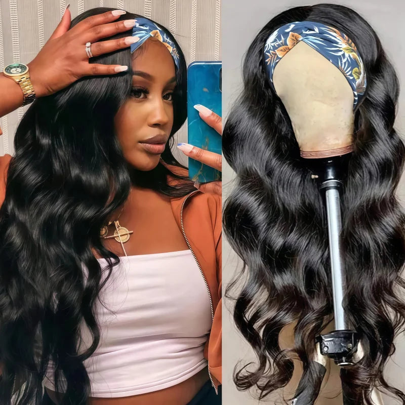 40-inch long body wave Remy human hair headband wig, full machine-made, 200% density, natural fluffy texture