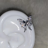 Silver-tone 316L stainless steel wing ear bone nail with rhinestones for women, HSF jewelry accessory