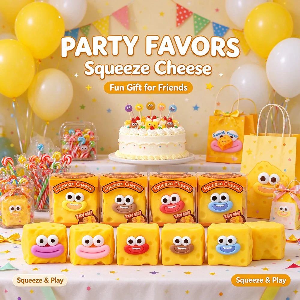 Cute cheese block squishy toy by HSF Marketplace for sensory play and stress relief