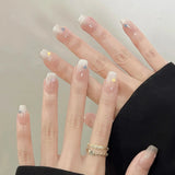24-piece blush pink glitter diamond cat-eye coffin press-on false nails with short square full-cover tips