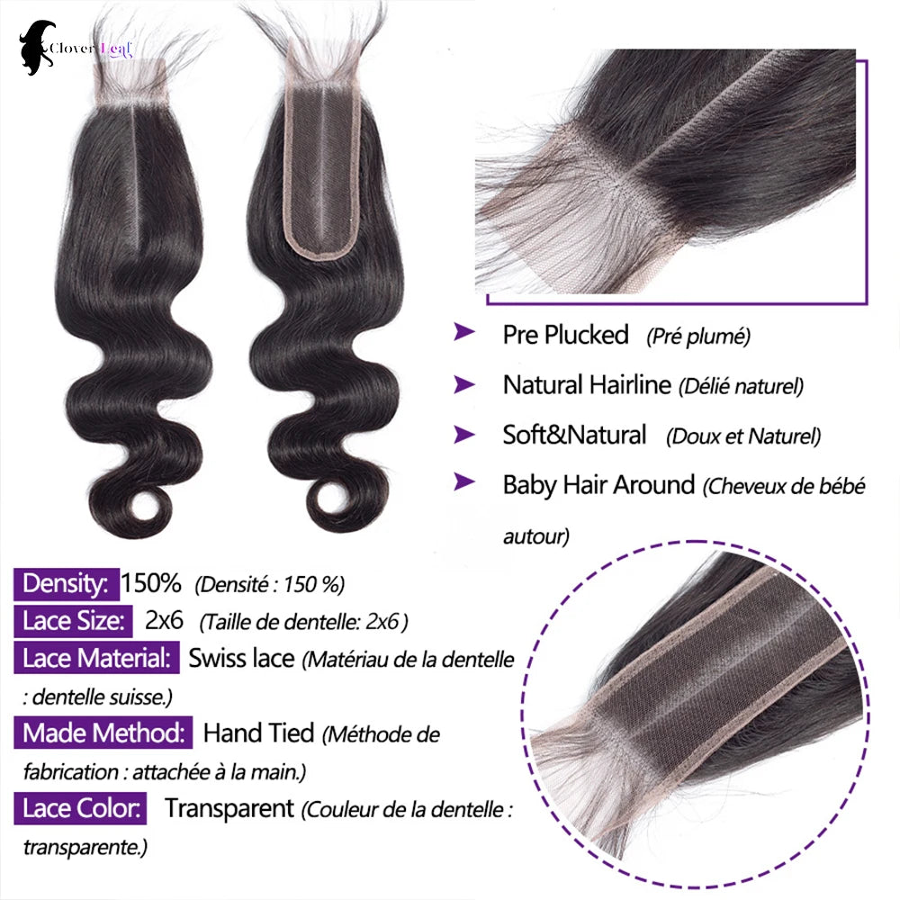 Body Wave Human Hair Bundles And Closure 2x6 4x4 5x5 Lace Closure 26 inch Human Hair Bundles With Closure Brazilian Raw Hair Bundles 100% Human Hair Extensions Soft Thick Body Wave Bundles Deals No Tangle Shedding With Transp