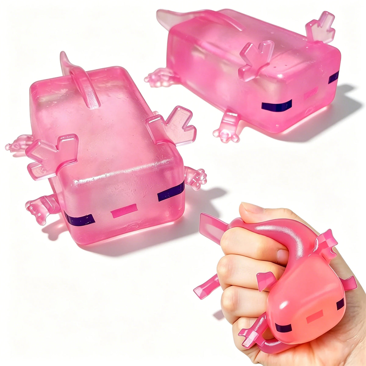 Transparent Cube Axolotl Squishy Toy Maltose Jelly Salamander Fidget Squeeze Slow‑Rising Stress Relief Sensory Vent Toy