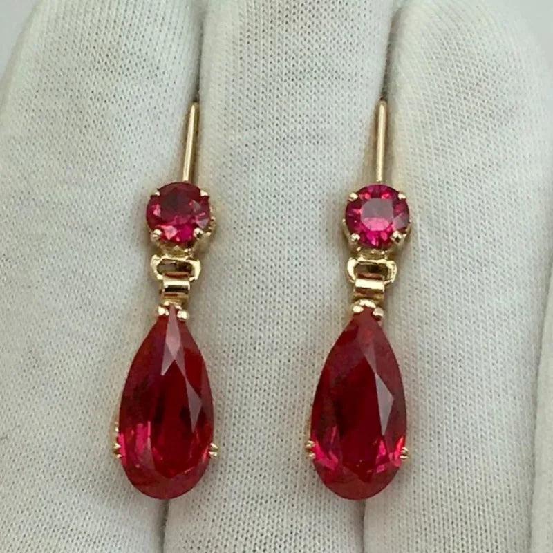 Bohemian vintage red teardrop earrings for women by HSF Marketplace