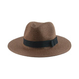Black ribbon Panama straw hat for women, lightweight woven design for spring and summer sun protection