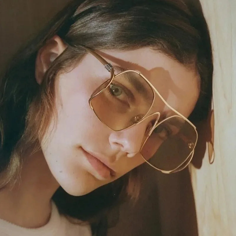 Y2K oversized bold sunglasses for women with UV400 protection, metal frame, vintage aesthetic, streetwear fashion trendy eyewear
